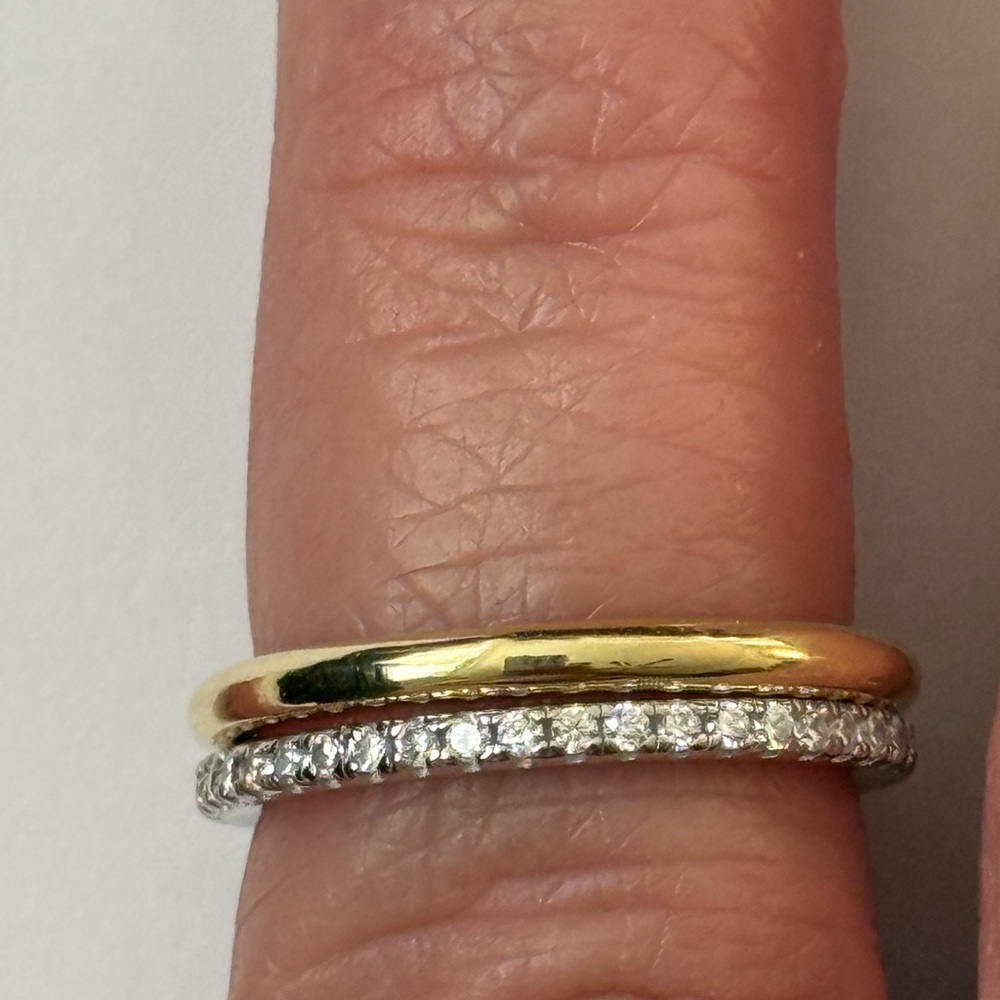 925 Silver band ring clear cz stones 18k yellow gold plated size 5